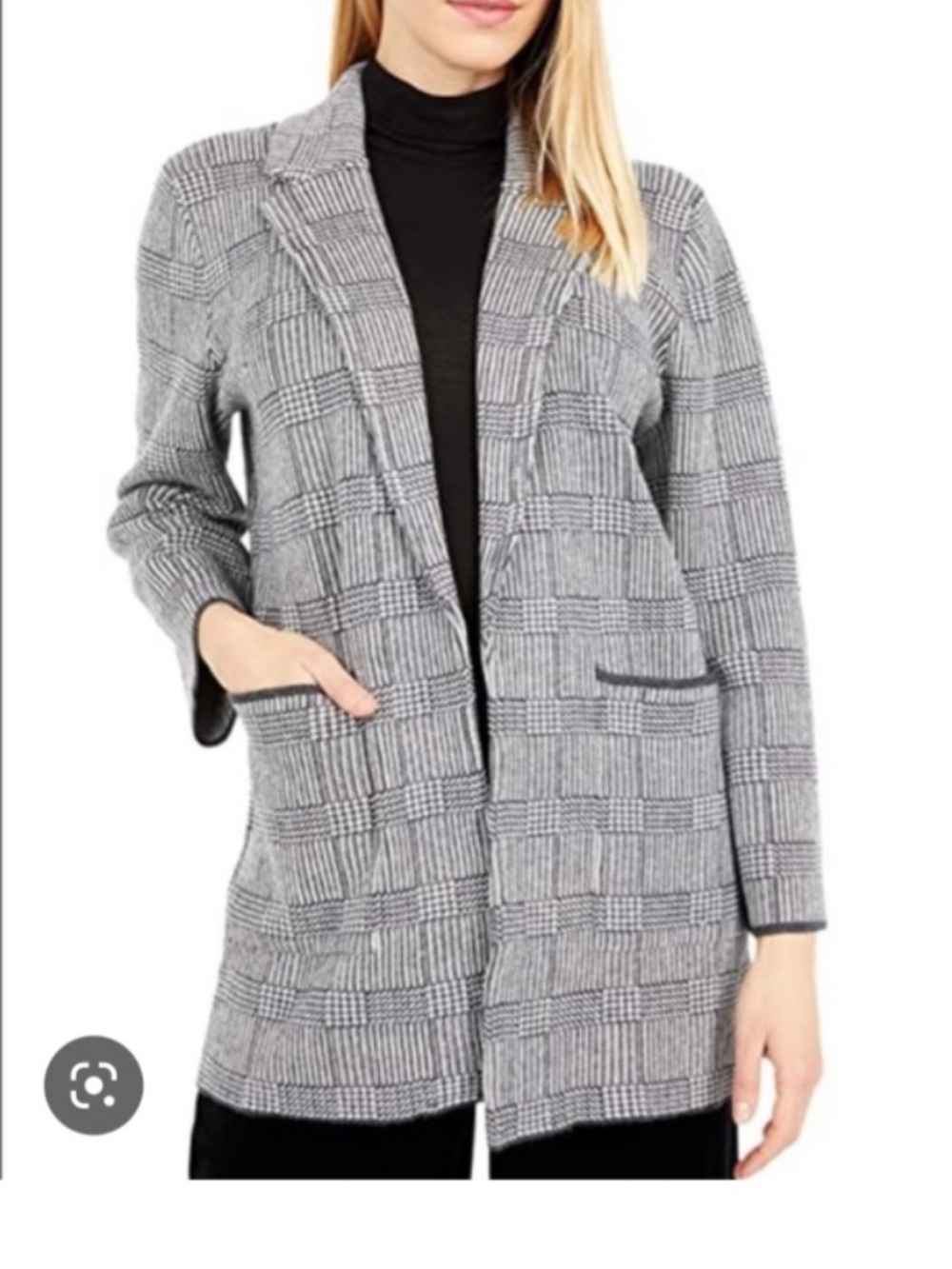 J. Crew Sophie Open Front Sweater Blazer in Glen Plaid Gray